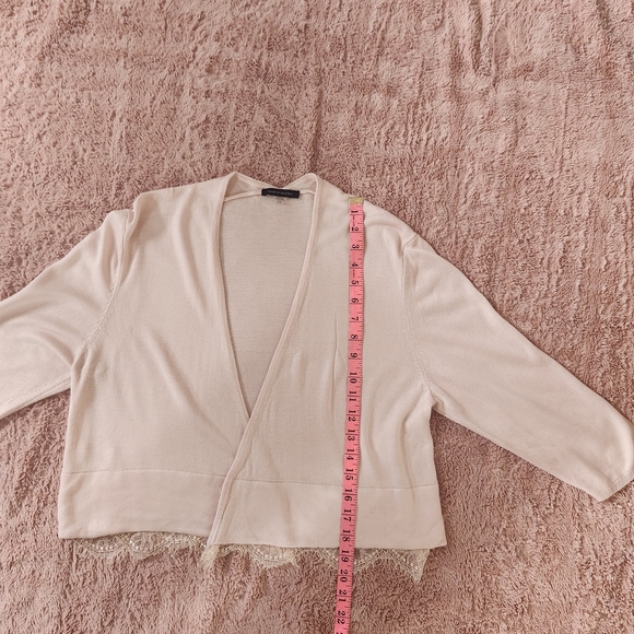 Tommy Hilfiger Women L Open Front Cardigan Pink Scalloped Lace Hem Sweater Boho - Picture 8 of 14